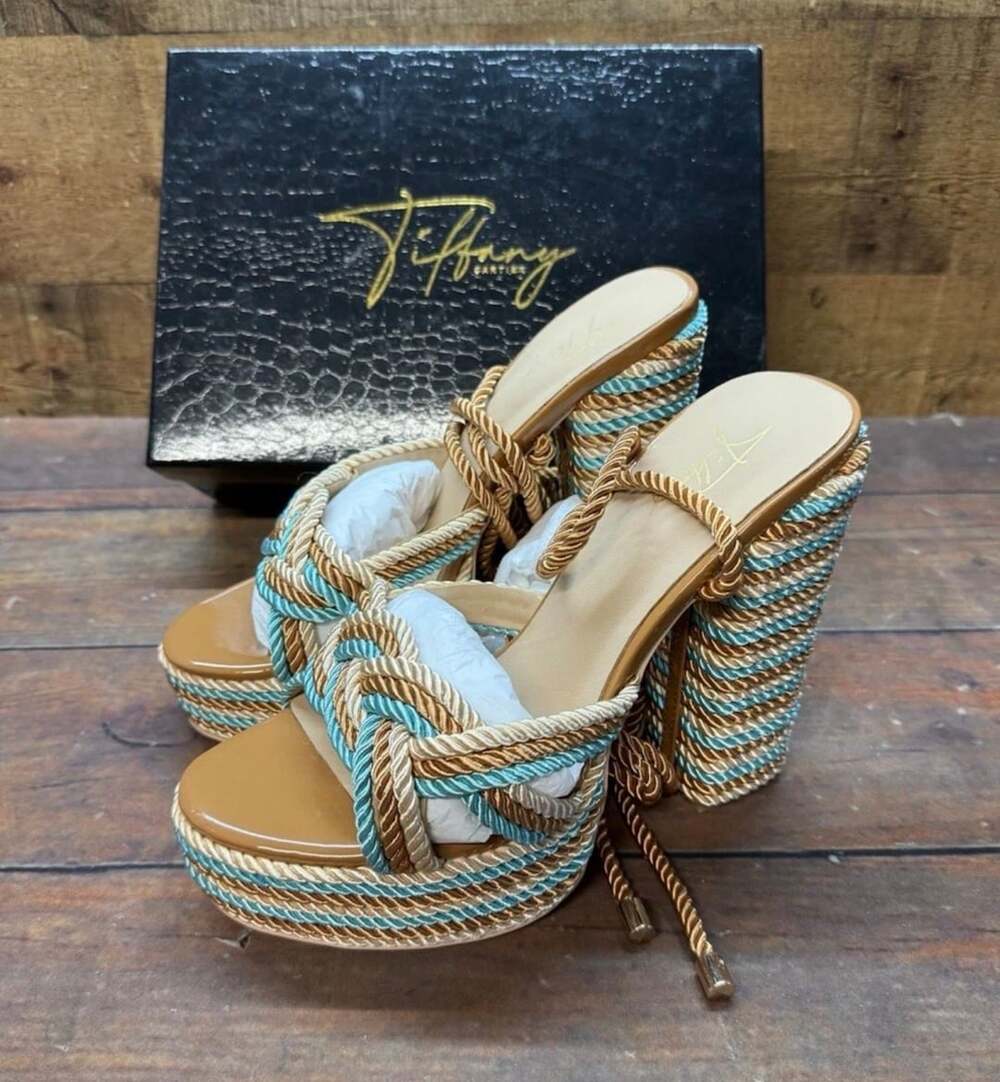 Tiffany Cartier Brianna Platform Heels Size 9.5 Multi Color Rope Sandals